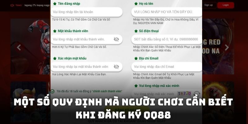 Một số quy định mà người chơi cần biết khi đăng ký QQ88
